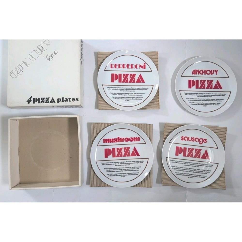 Vintage 1970's TasteSetter Sigma 4 Pizza Plates Gourmet Recipe Japan New In Box